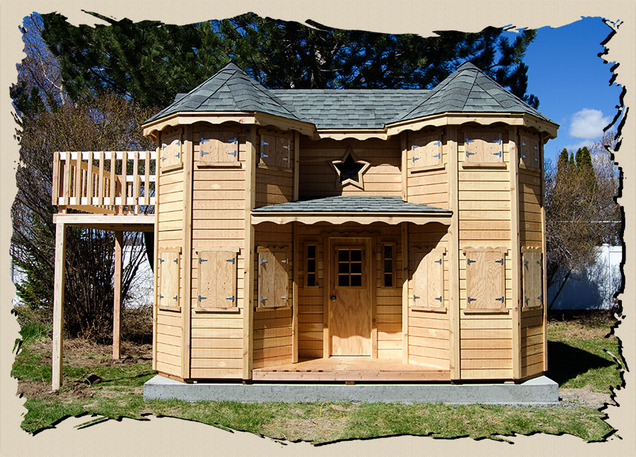 Victorian Castle outdoor playhouse with turrets